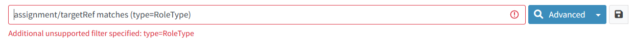 Error - additional unsuported filter specified - type