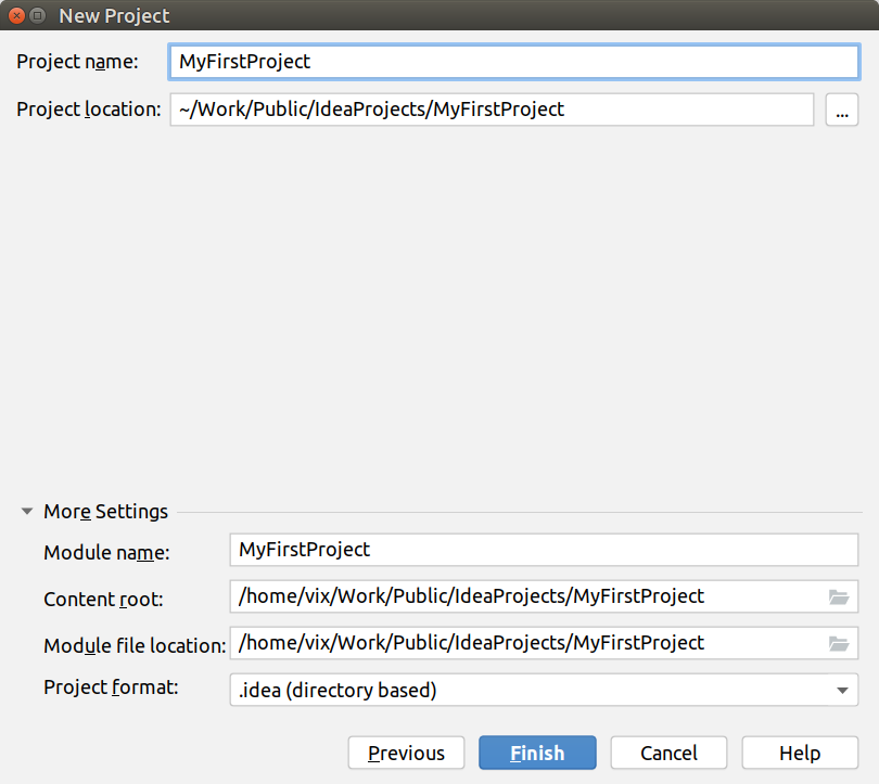 Screenshot of creating project
