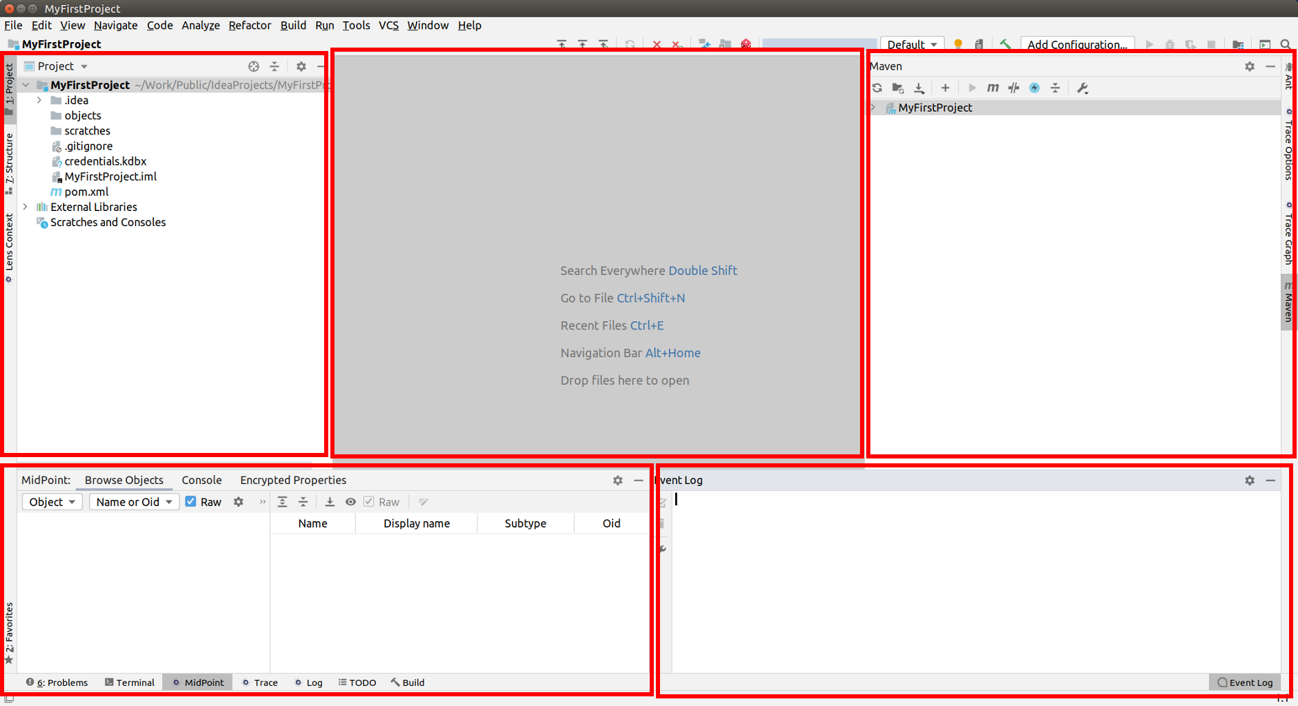 Screenshot of newly opened project